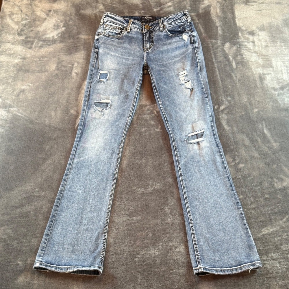 Silver Jeans Aiko‎ Slim Boot Jeans Womens 29x33 Distressed Medium Wash Mid Rise